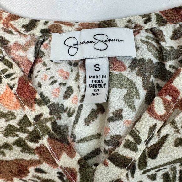 Jessica Simpson Brown Floral Blouse Long Sleeve Cream Women’s Size Small V-Neck - Picture 6 of 13